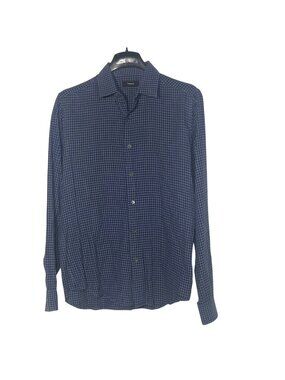Theory Sylvain Checked Button Down Shirt Cotton Blue Sz SM Casual Lightweight